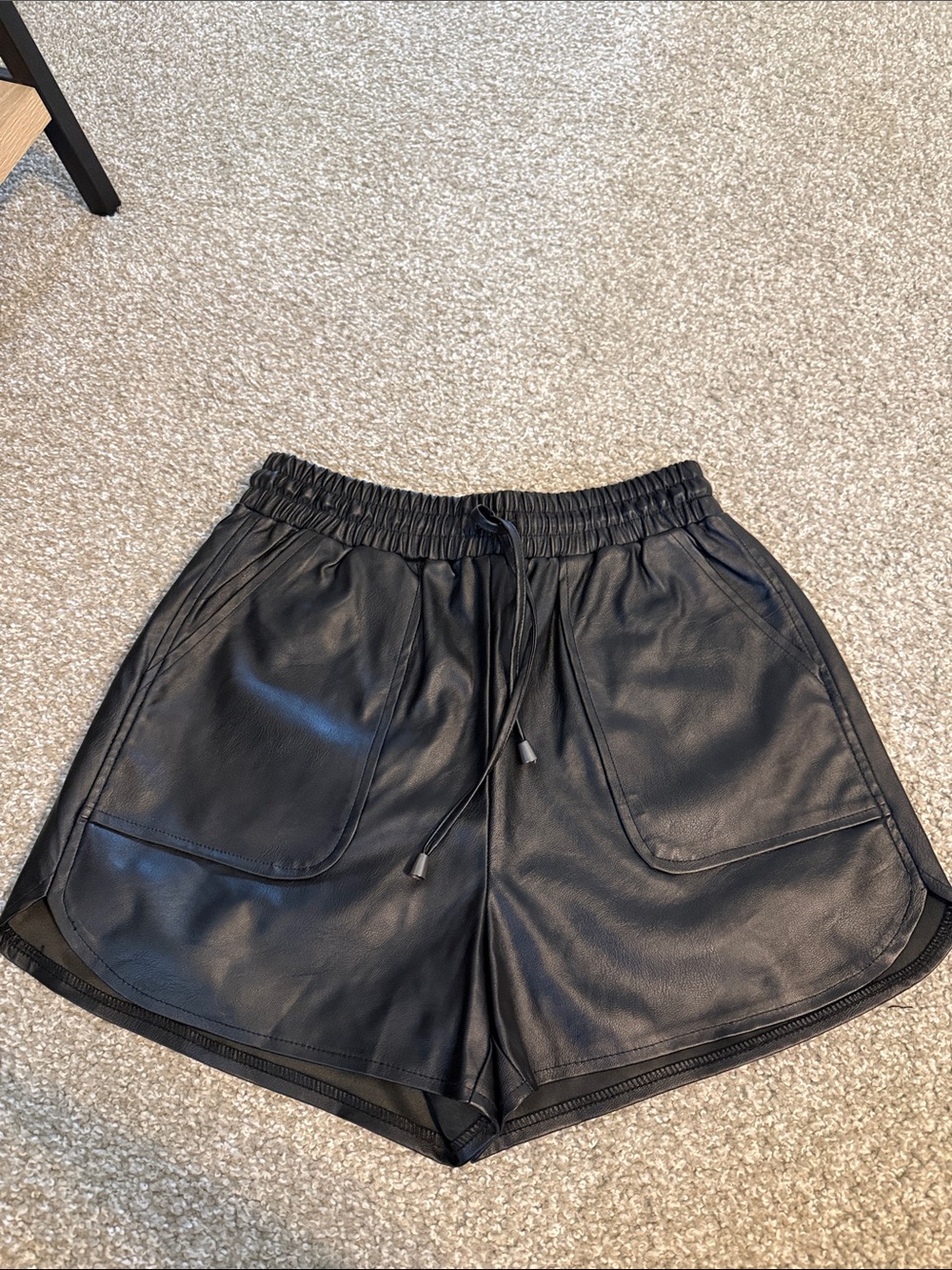 vestique Black Faux Leather Drawstring Shorts
